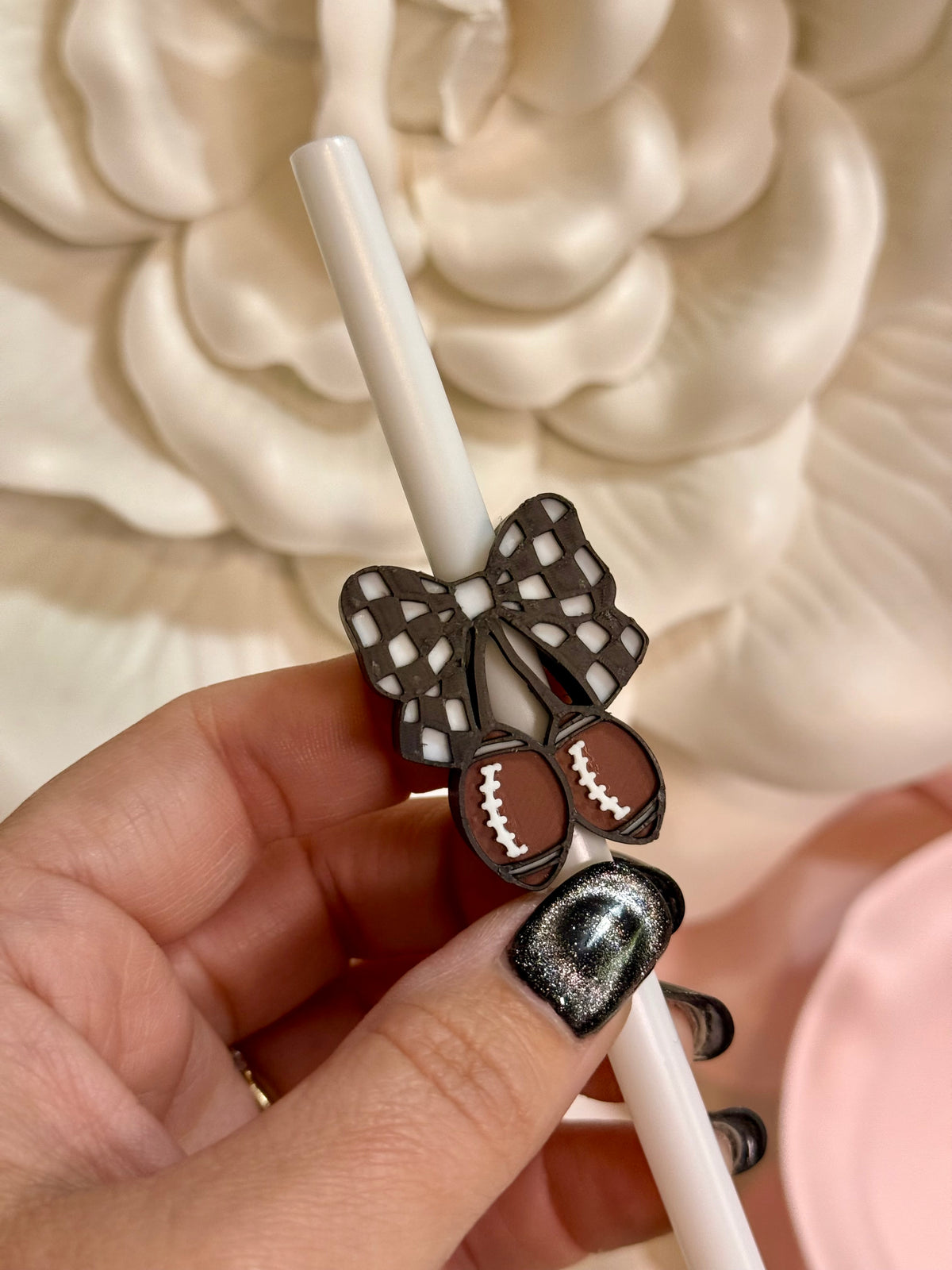 Football Cherry Bow Straw Topper