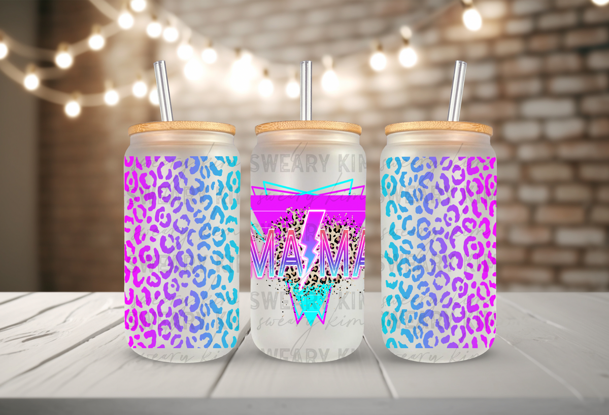 Leopard Mama 16oz glass can wrap