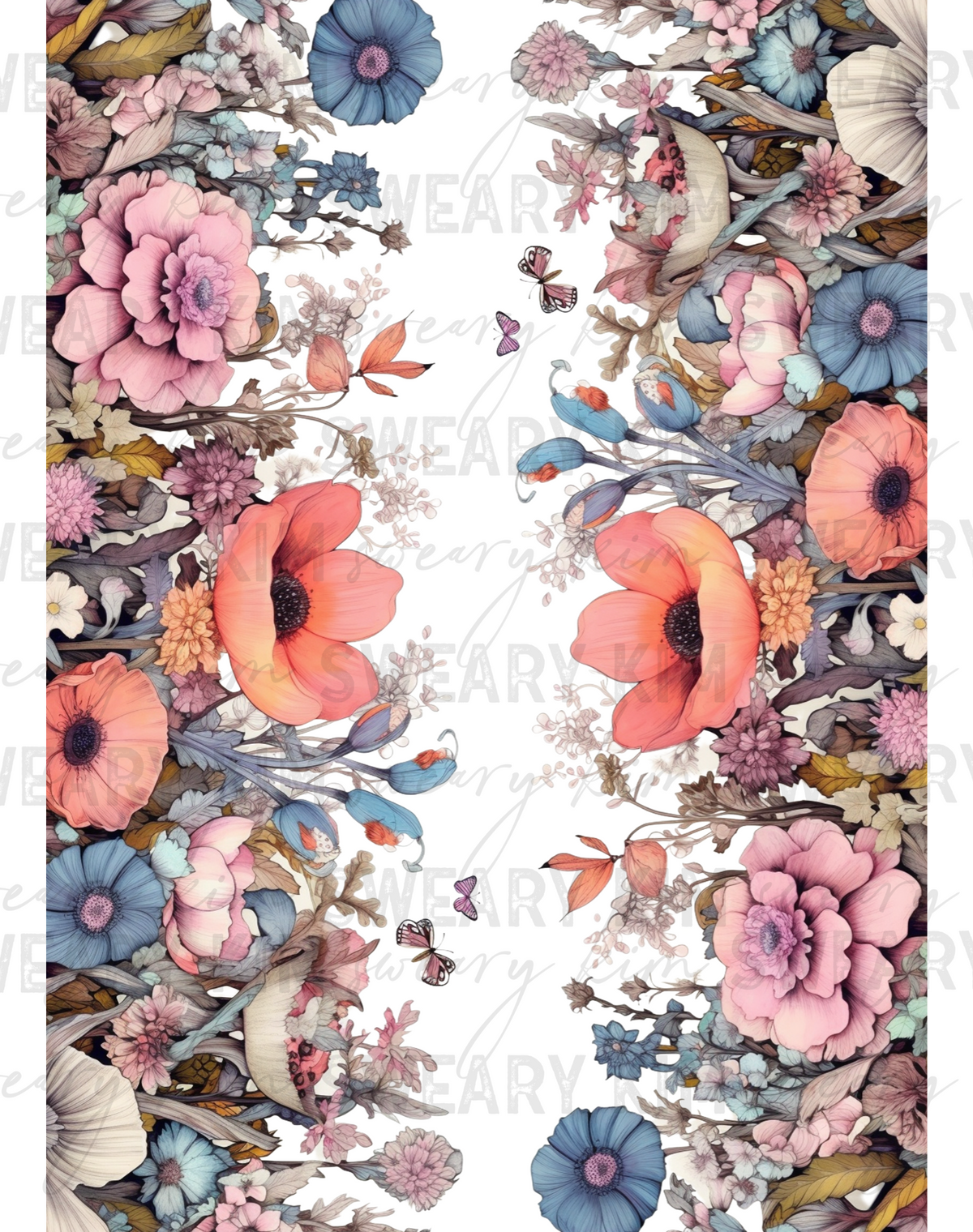 Pink & Blue Floral Borders UV Dtf Element Sheet