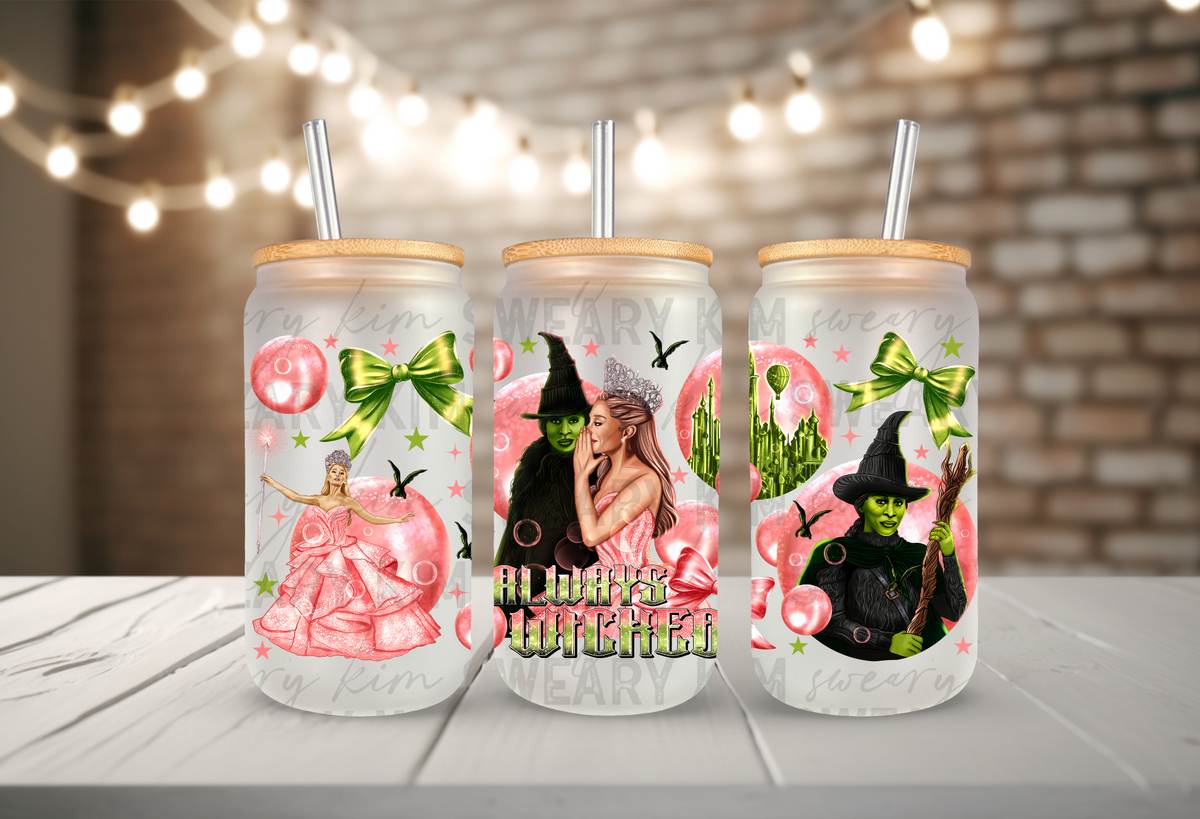 Always Wicked UV Dtf 16oz glass can wrap