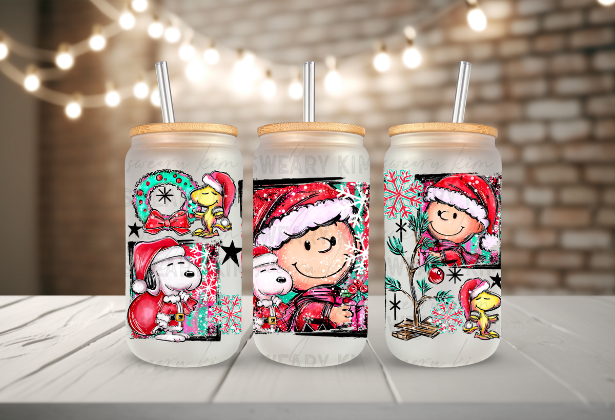 A Peanut Christmas UV Dtf 16oz glass can wrap