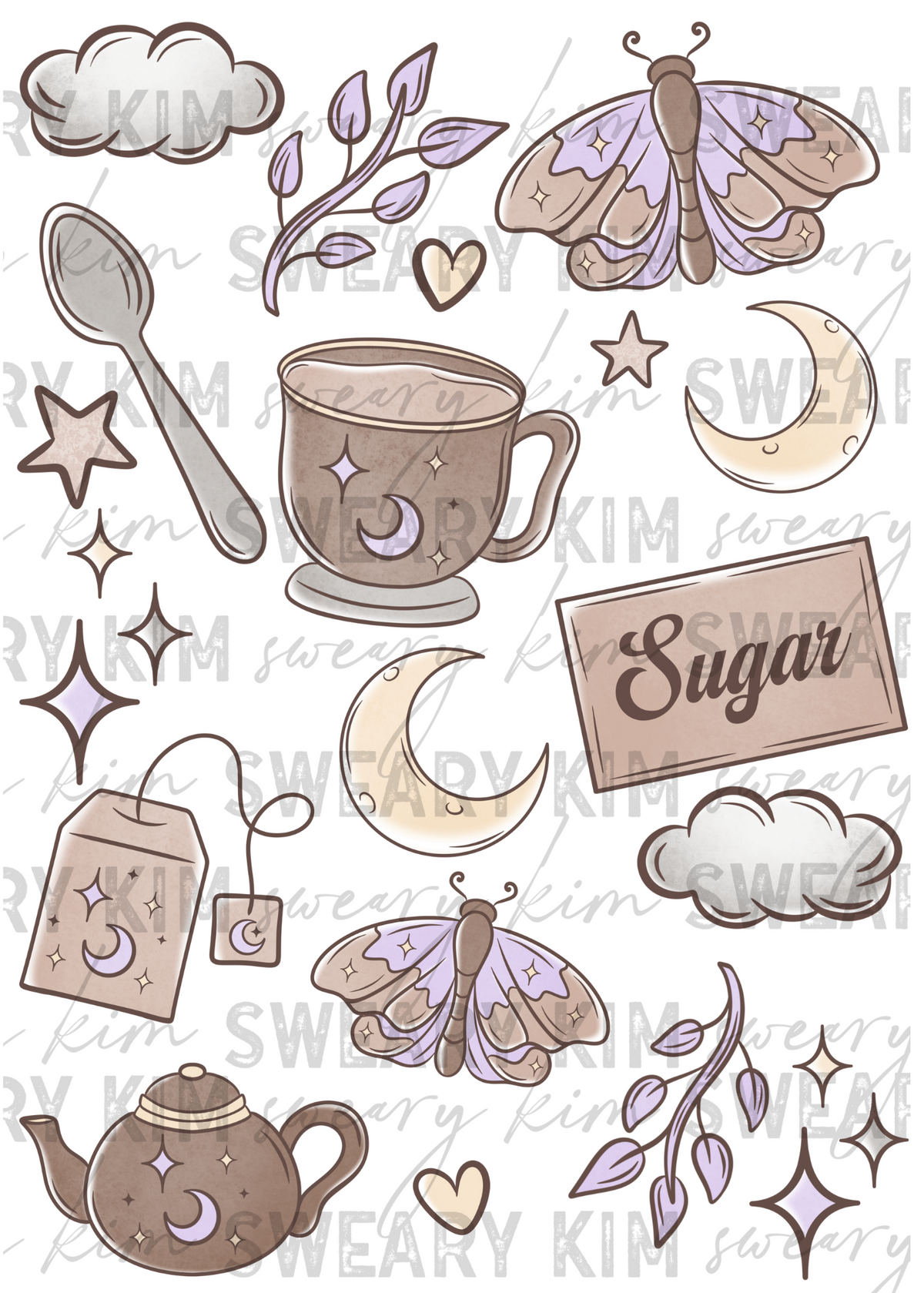 Exclusive Celestial Tea Cups & Moths UV Dtf Element Sheet