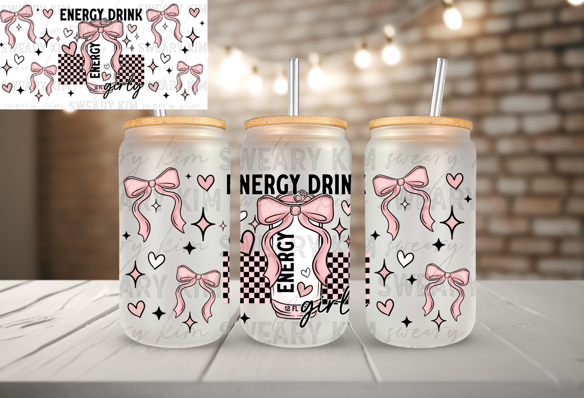Energy Drink Girly UV Dtf 16oz glass can wrap