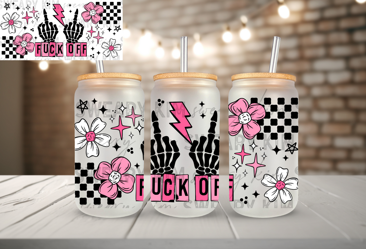 Exclusive Fuck Off Hot Pink UV Dtf 16oz glass can wrap