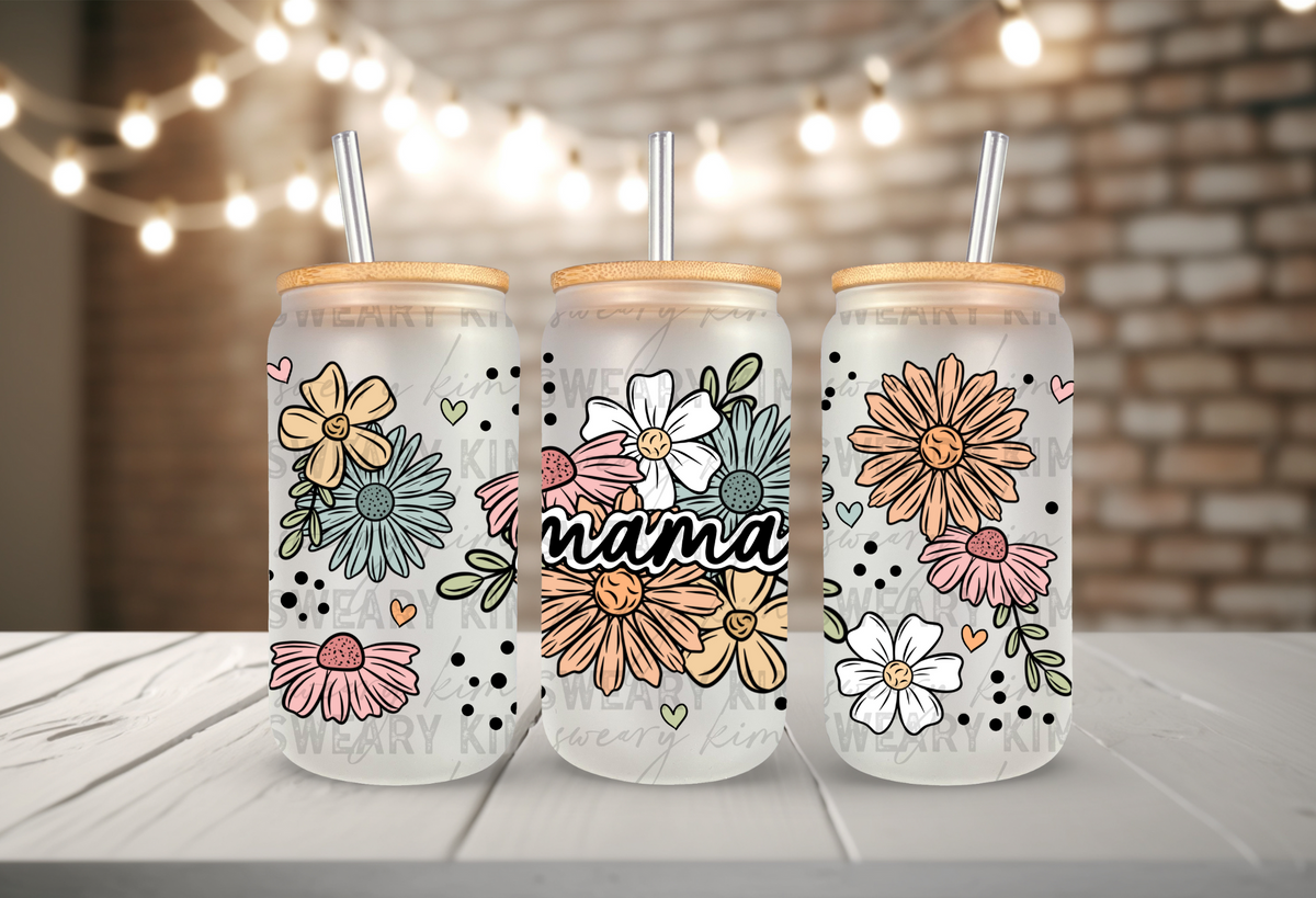 Exclusive Colorful Mama Florals UV Dtf 16oz glass can wrap