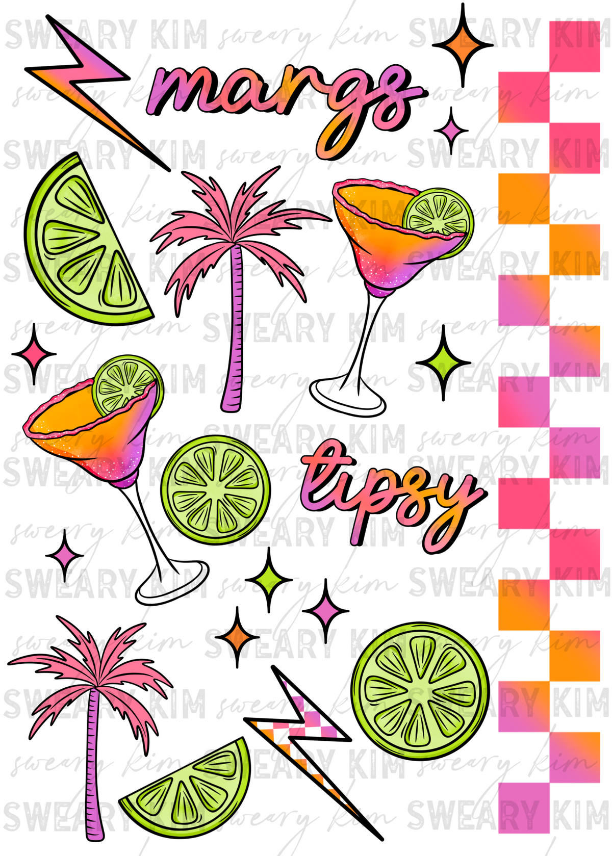 Exclusive Neon Tipsy Margs UV Dtf Element Sheet