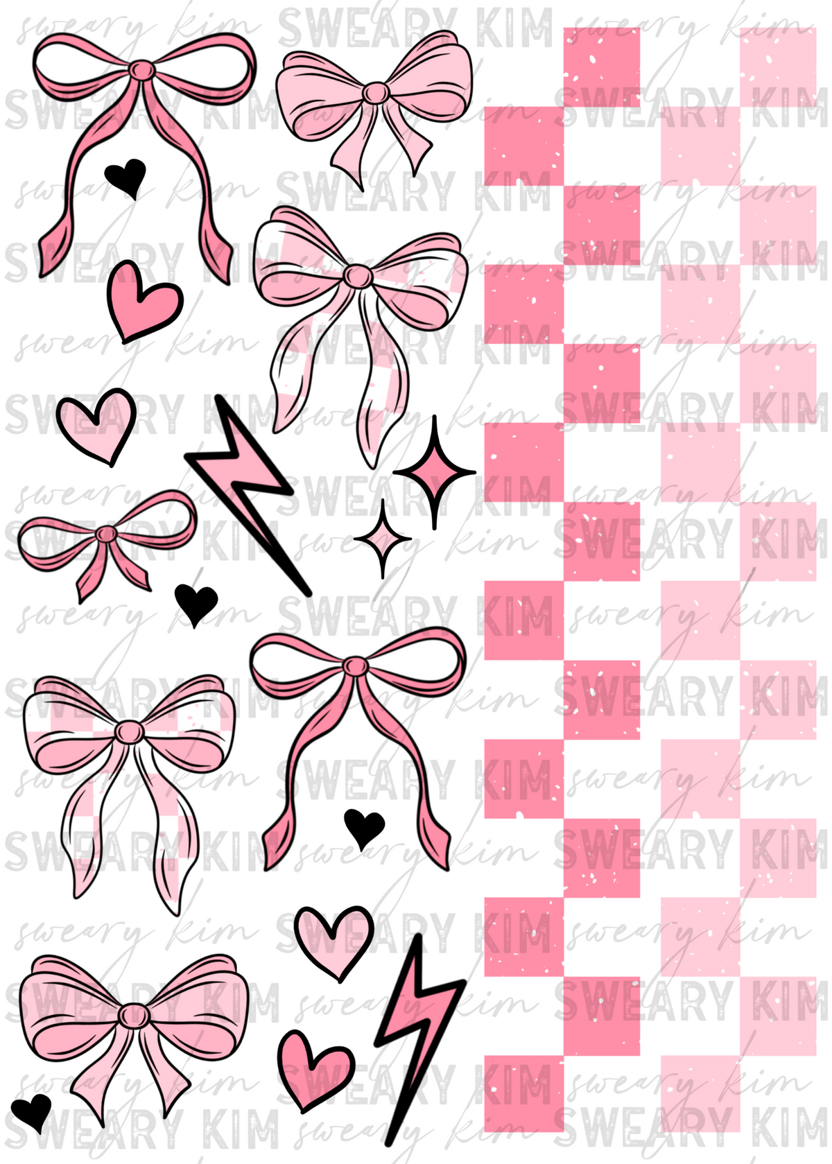 Exclusive Pink Bows, Bolts, & Checkers UV Dtf Element Sheet