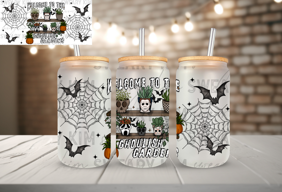 Ghoulish Garden UV Dtf 16oz glass can wrap
