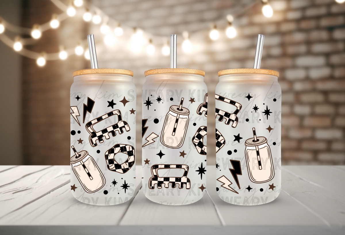 Checkered Girl Necessities UV Dtf 16oz glass can wrap