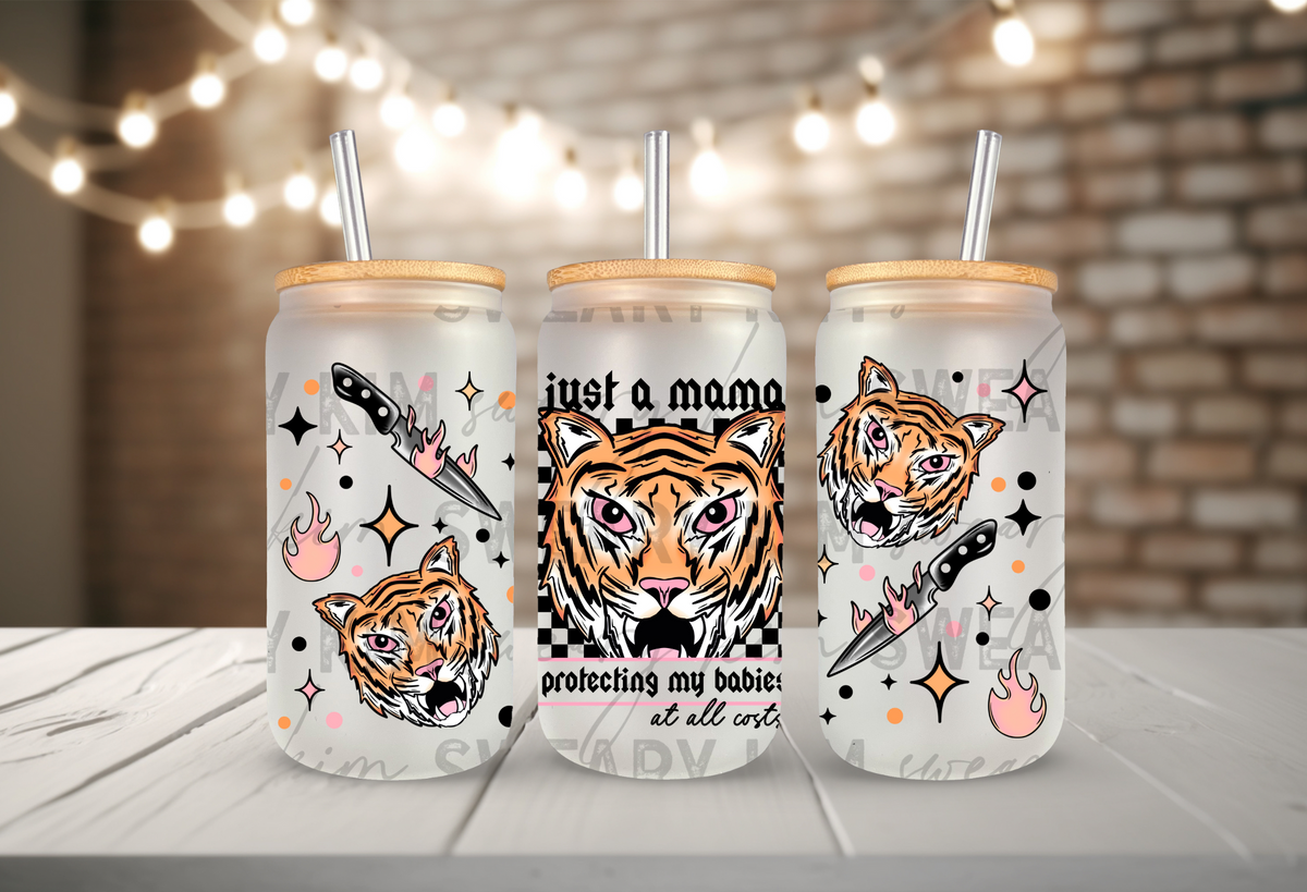 Mama Tiger UV Dtf 16oz glass can wrap
