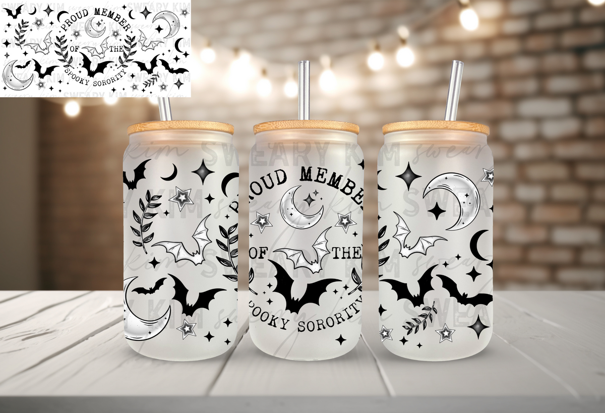 Spooky Sorority UV Dtf 16oz glass can wrap