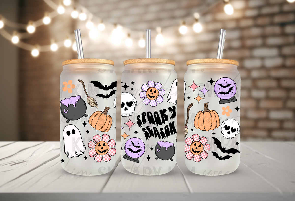 Spooky Season Doodles UV Dtf 16oz glass can wrap