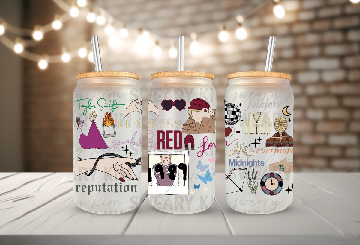 Era's Doodles UV Dtf 16oz glass can wrap