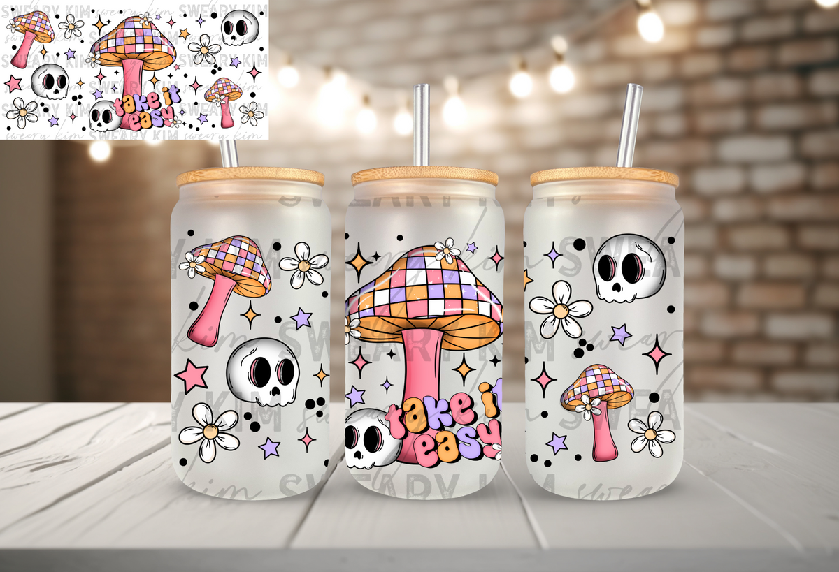 Take It Easy UV Dtf 16oz glass can wrap