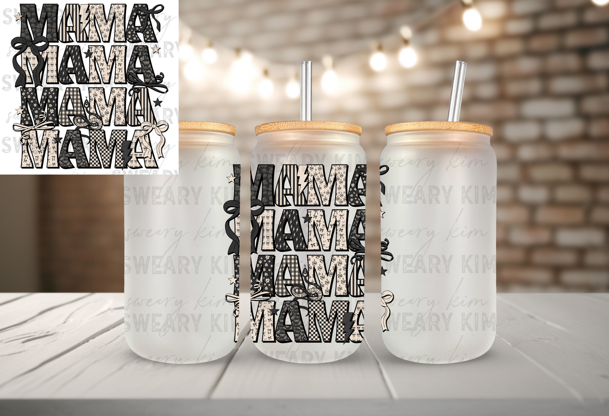 Black & Cream Patterned Mama UV Dtf Decal