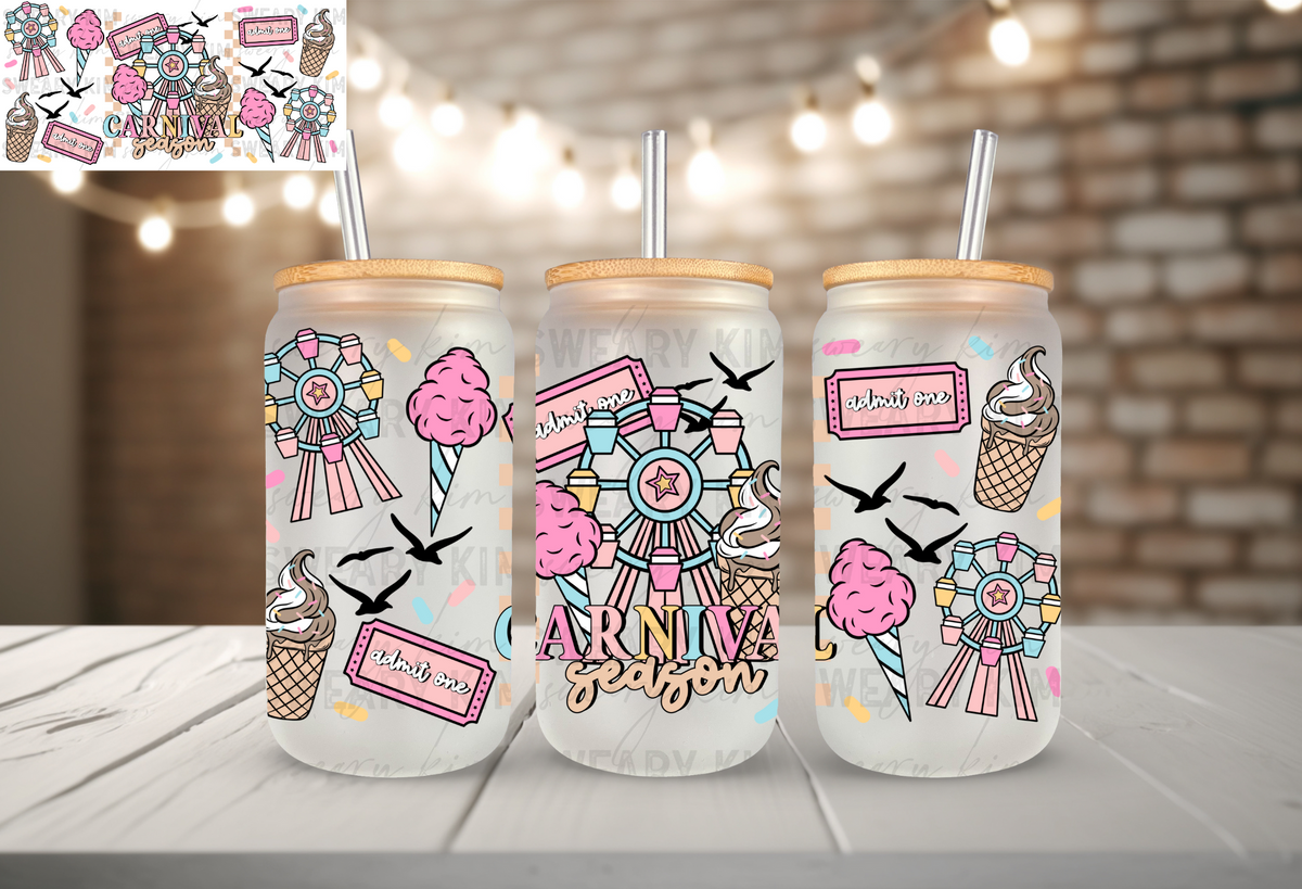 Carnival Season UV Dtf 16oz glass can wrap