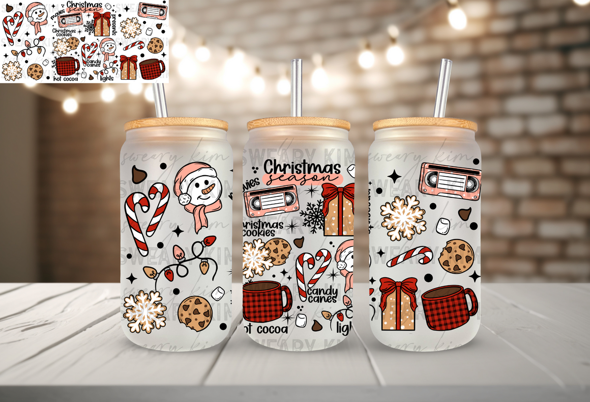 Christmas Season UV Dtf 16oz glass can wrap