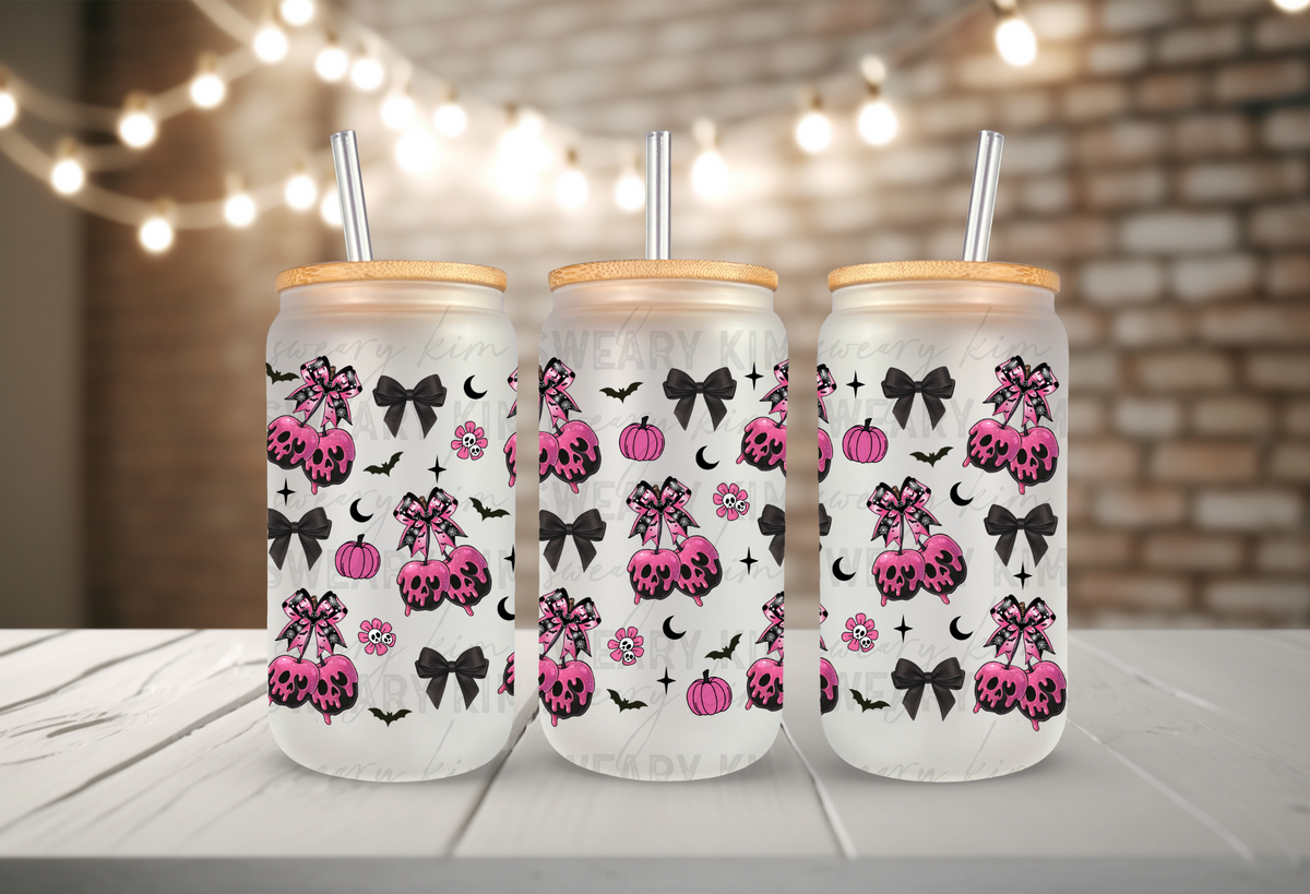 Drippy Apple Cherry Bows UV Dtf 16oz glass can wrap