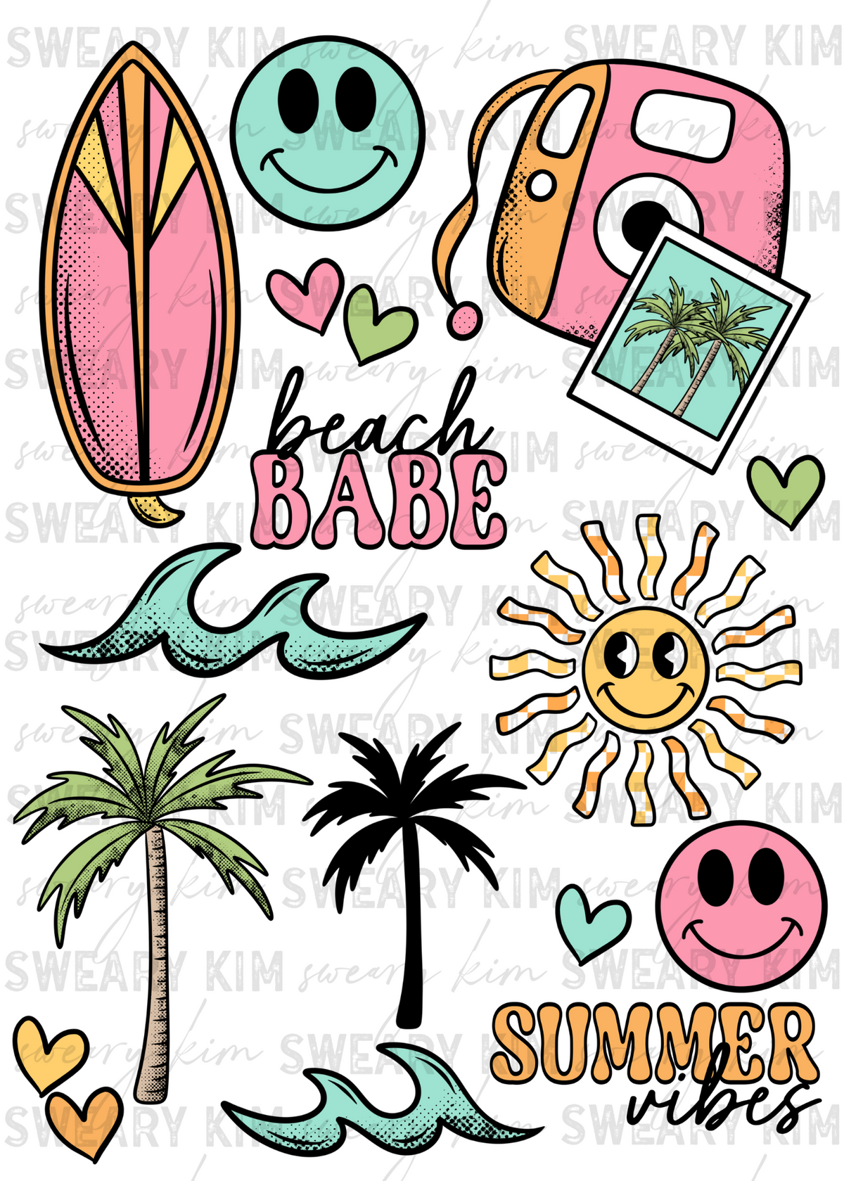 Exclusive Beach Babe Summer Vibes UV Dtf Element Sheet