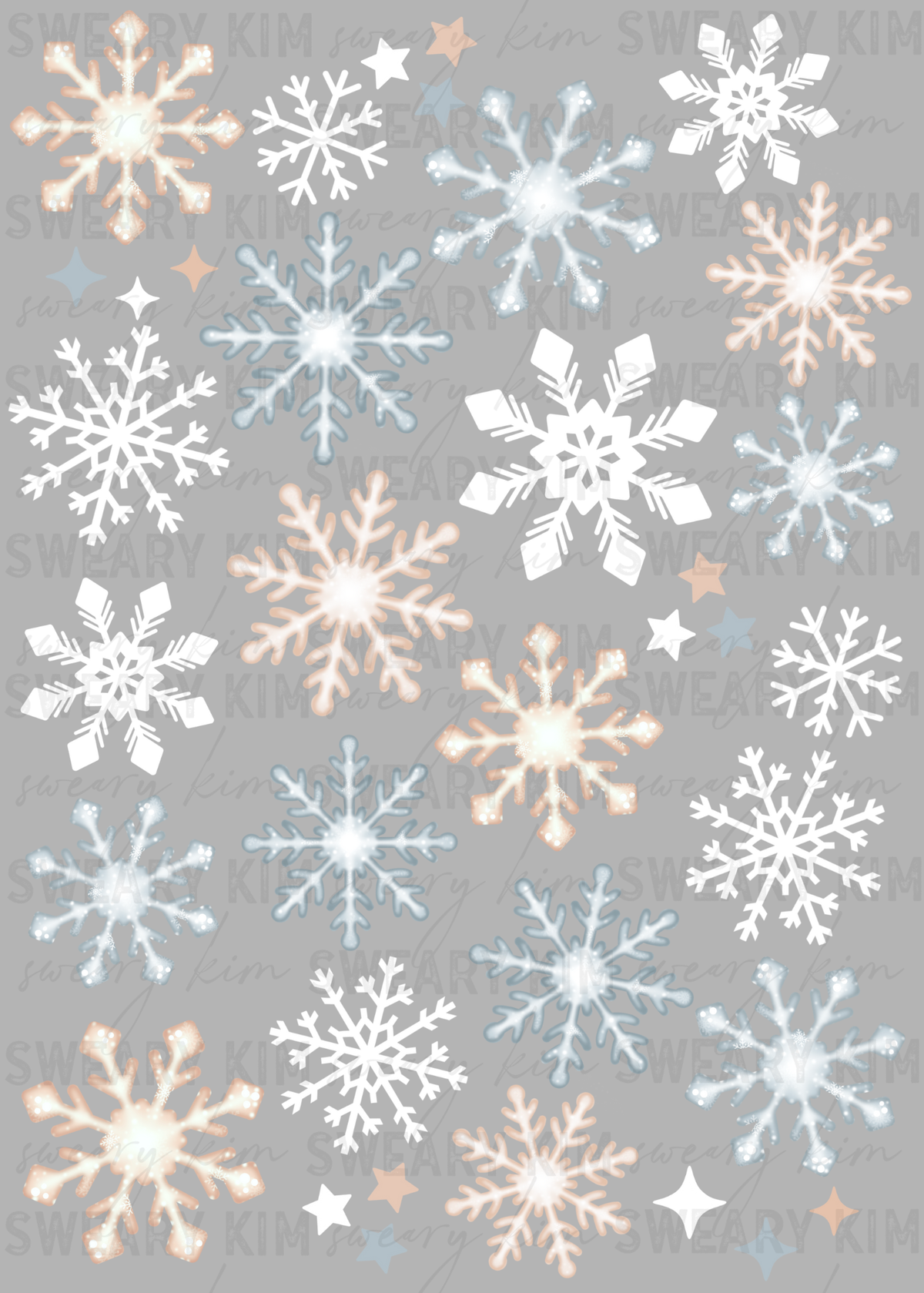 Exclusive Cream & Blue Snowflakes UV Dtf Element Sheet