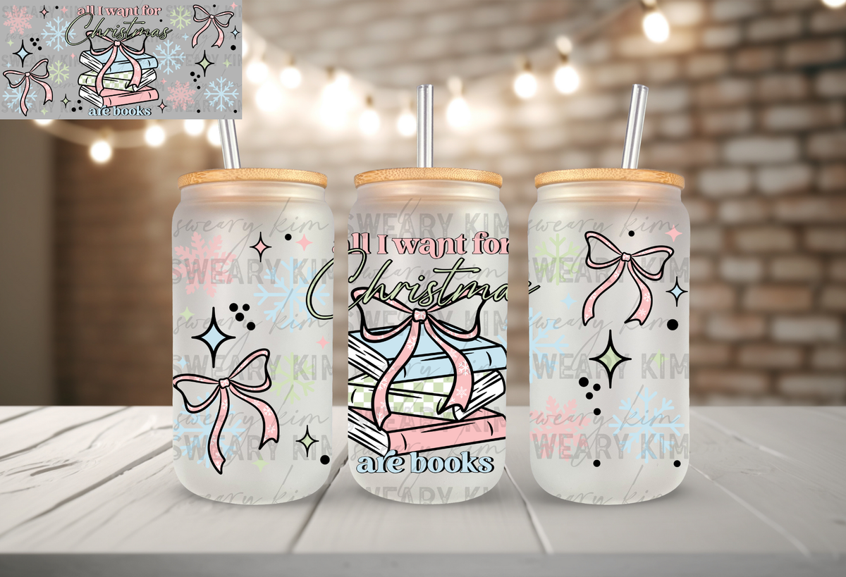 Exclusive Books Christmas UV Dtf 16oz glass can wrap