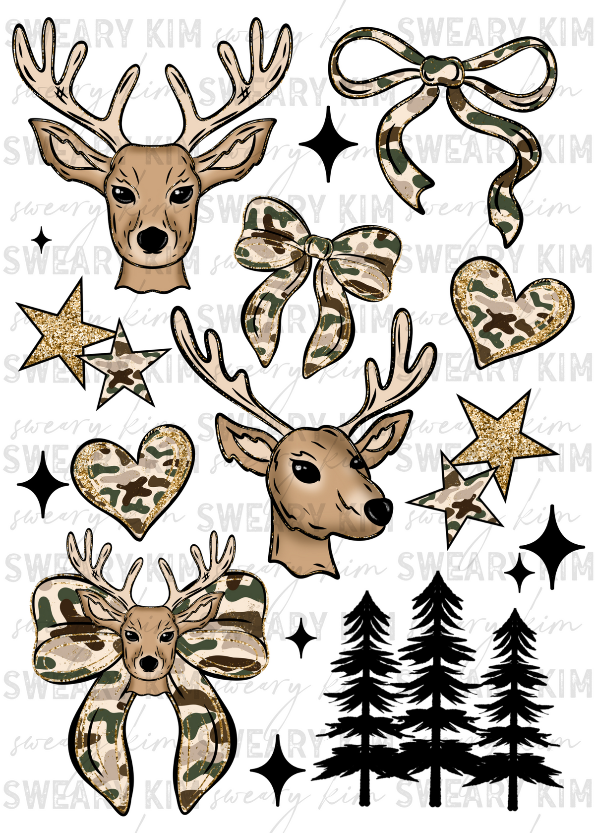 Exclusive Deer & Camo Bows UV Dtf Element Sheet