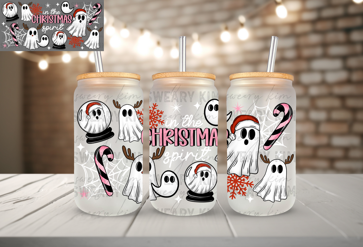 Exclusive Christmas Spirit UV Dtf 16oz glass can wrap