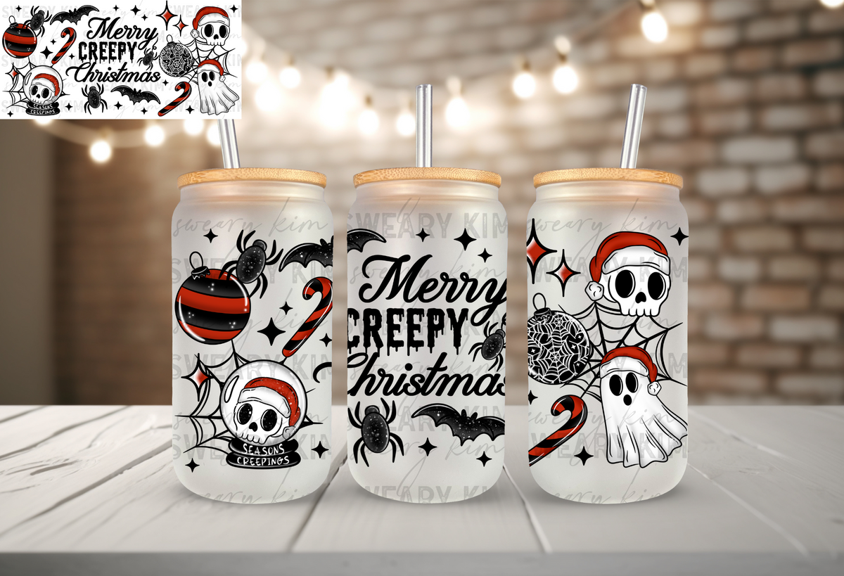 Exclusive Creepy Christmas UV Dtf 16oz glass can wrap