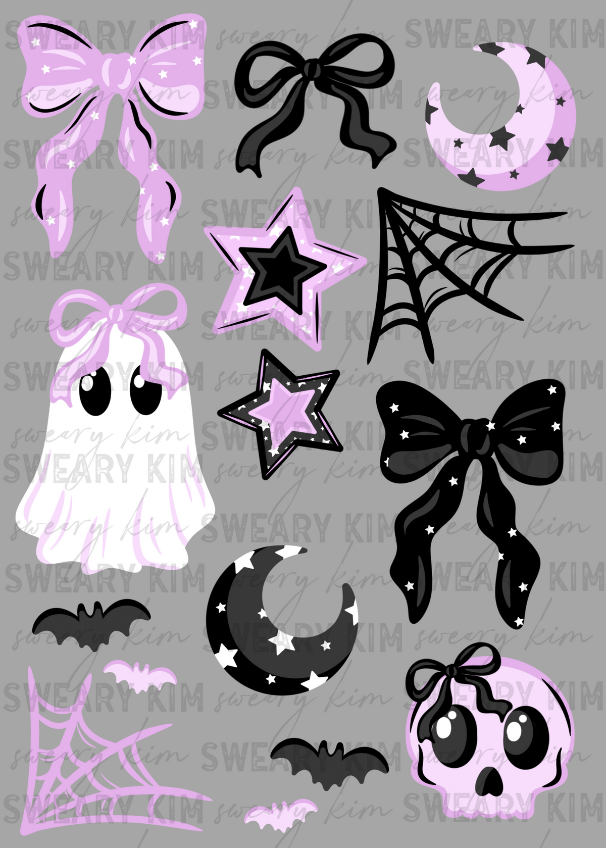 Exclusive Girly Purple Spooky Things UV Dtf Element Sheet