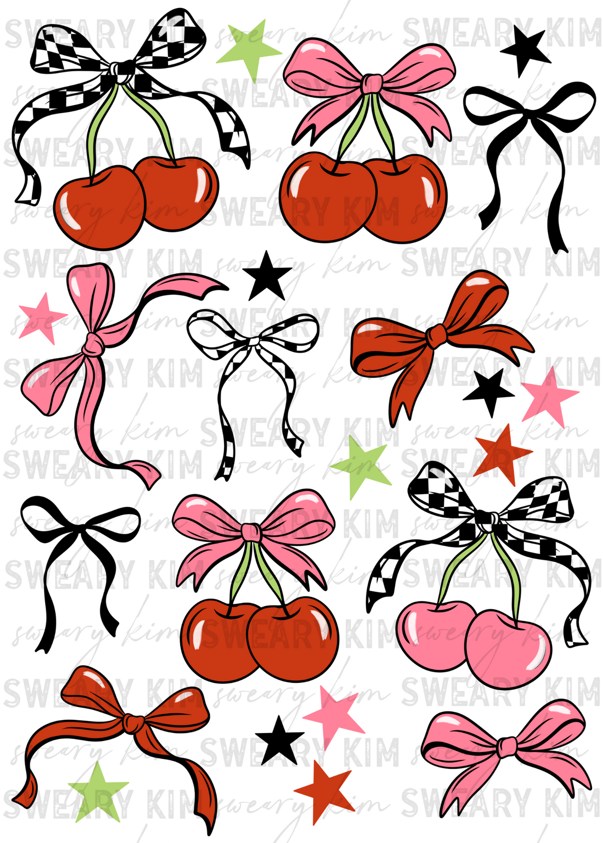 Exclusive Retro Cherry Bows UV Dtf Element Sheet