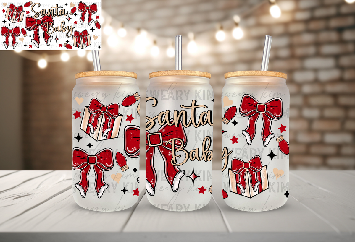 Exclusive Santa Baby UV Dtf 16oz glass can wrap