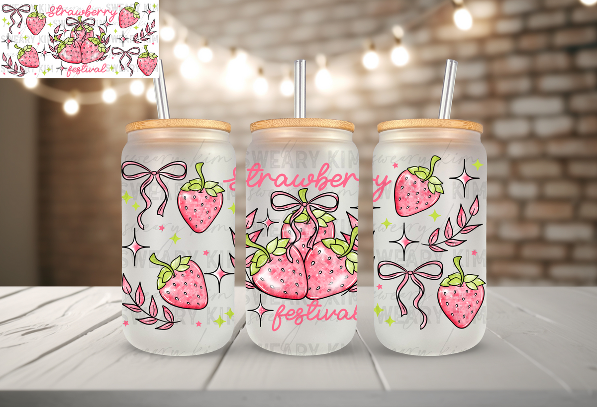 Exclusive Disco Strawberry Festival UV Dtf 16oz glass can wrap