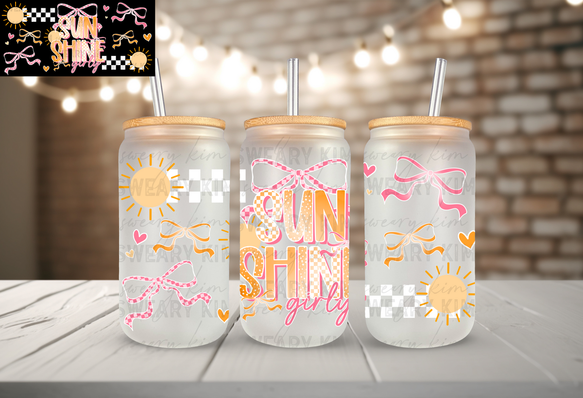 Exclusive Sunshine Girly UV Dtf 16oz glass can wrap