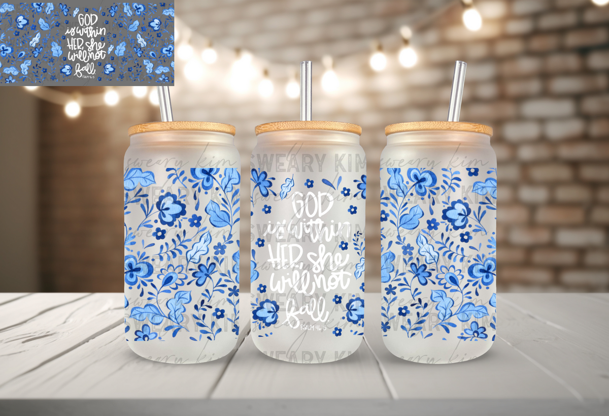 God Is Within Her UV Dtf 16oz glass can wrap