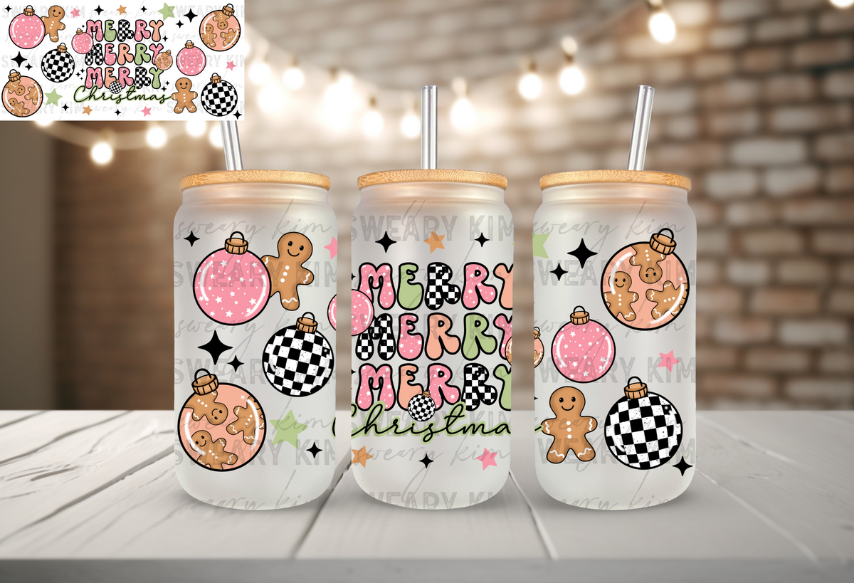 Bubble Letter Merry UV Dtf 16oz glass can wrap