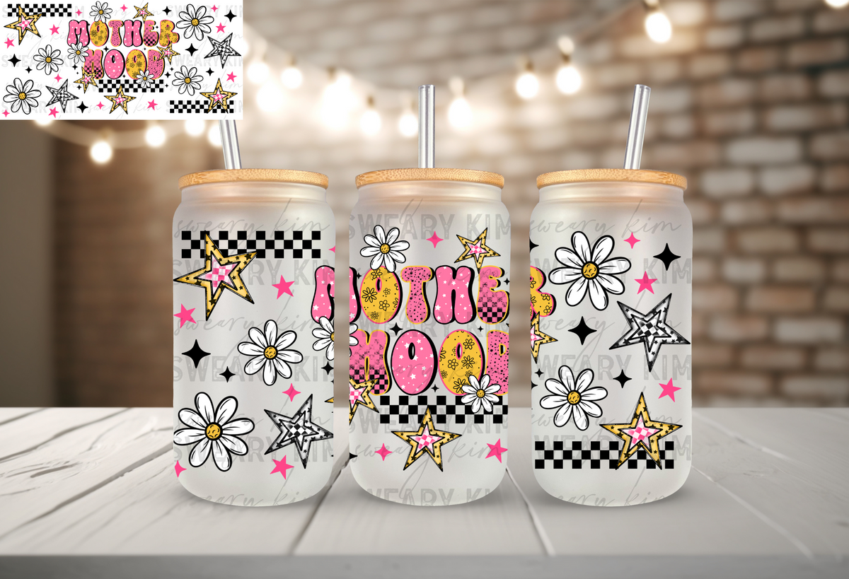 Retro Motherhood UV Dtf 16oz glass can wrap