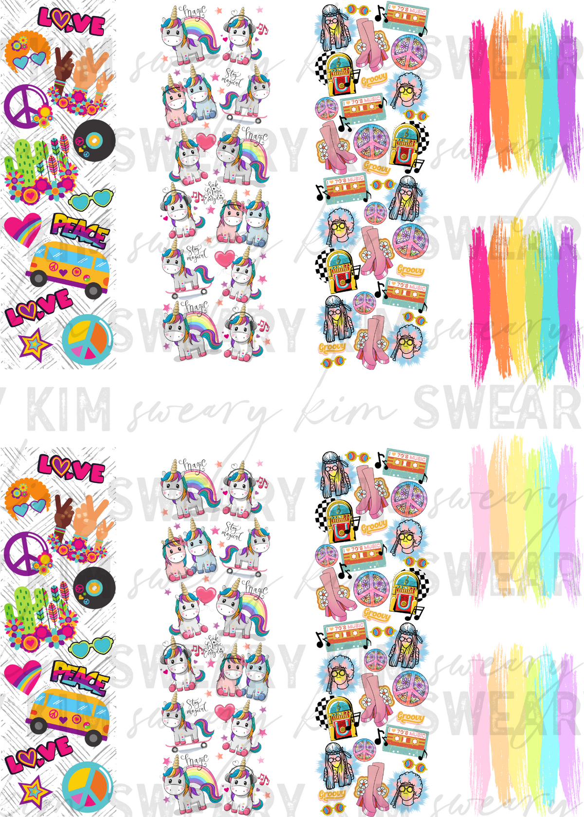 Colorful Retro Pen Wraps UV Dtf Element Sheet