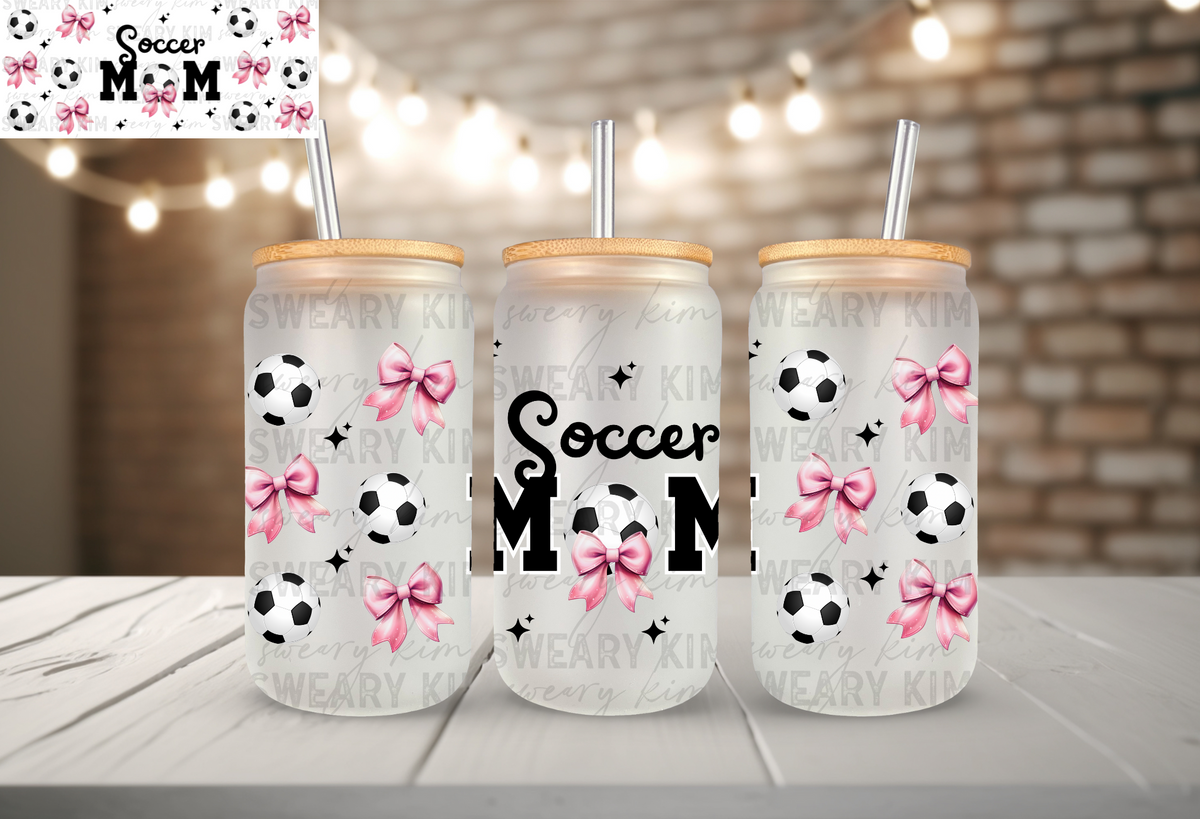 Soccer Mom UV Dtf 16oz glass can wrap