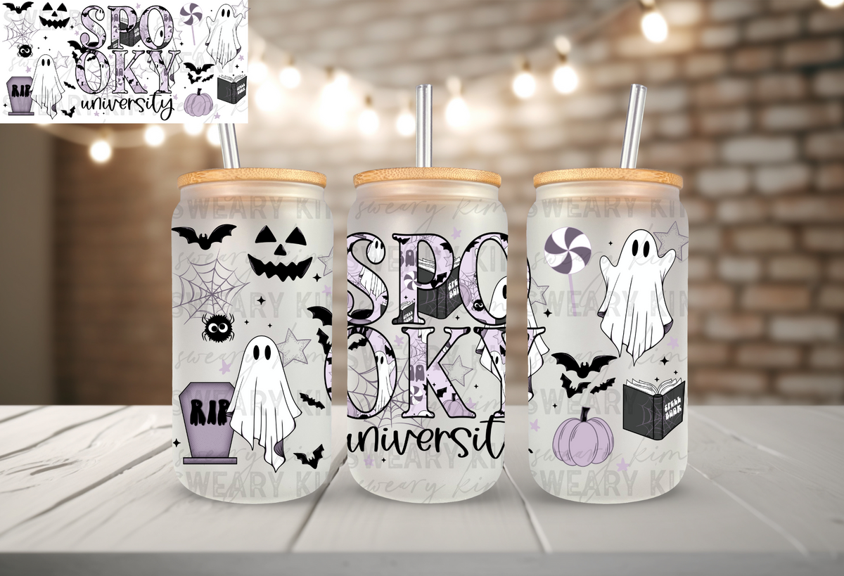 Spooky University UV Dtf 16oz glass can wrap