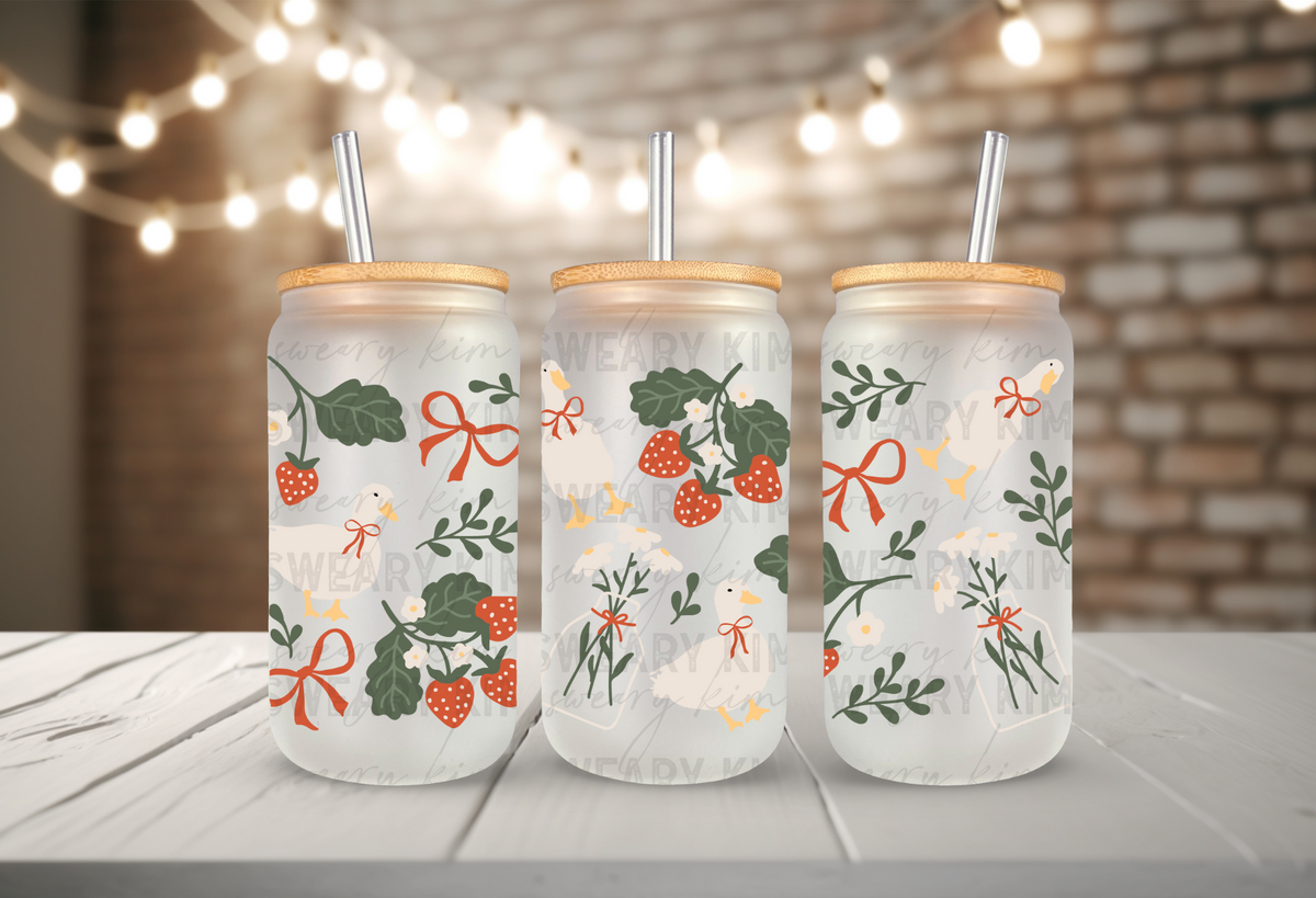 Strawberry Geese UV Dtf 16oz glass can wrap
