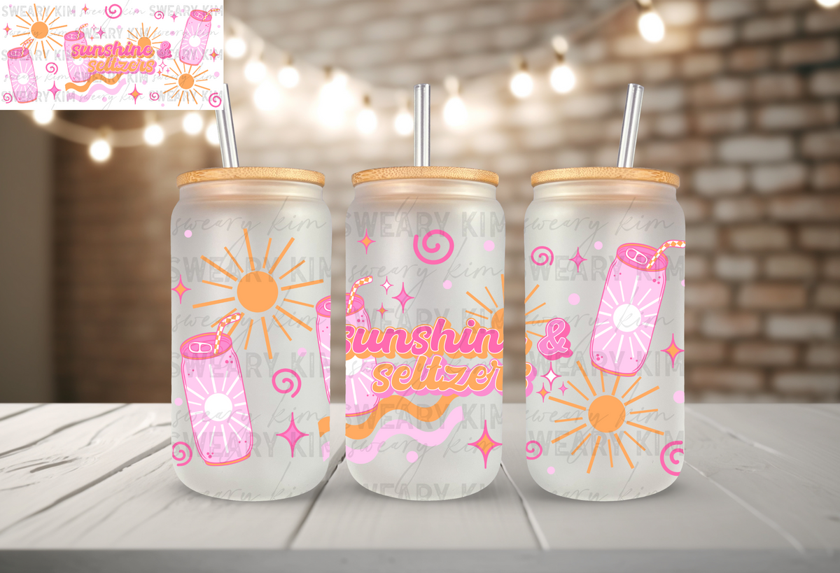 Sunshine & Seltzers UV Dtf 16oz glass can wrap