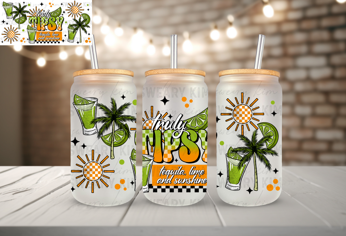 Truly Tipsy UV Dtf 16oz glass can wrap