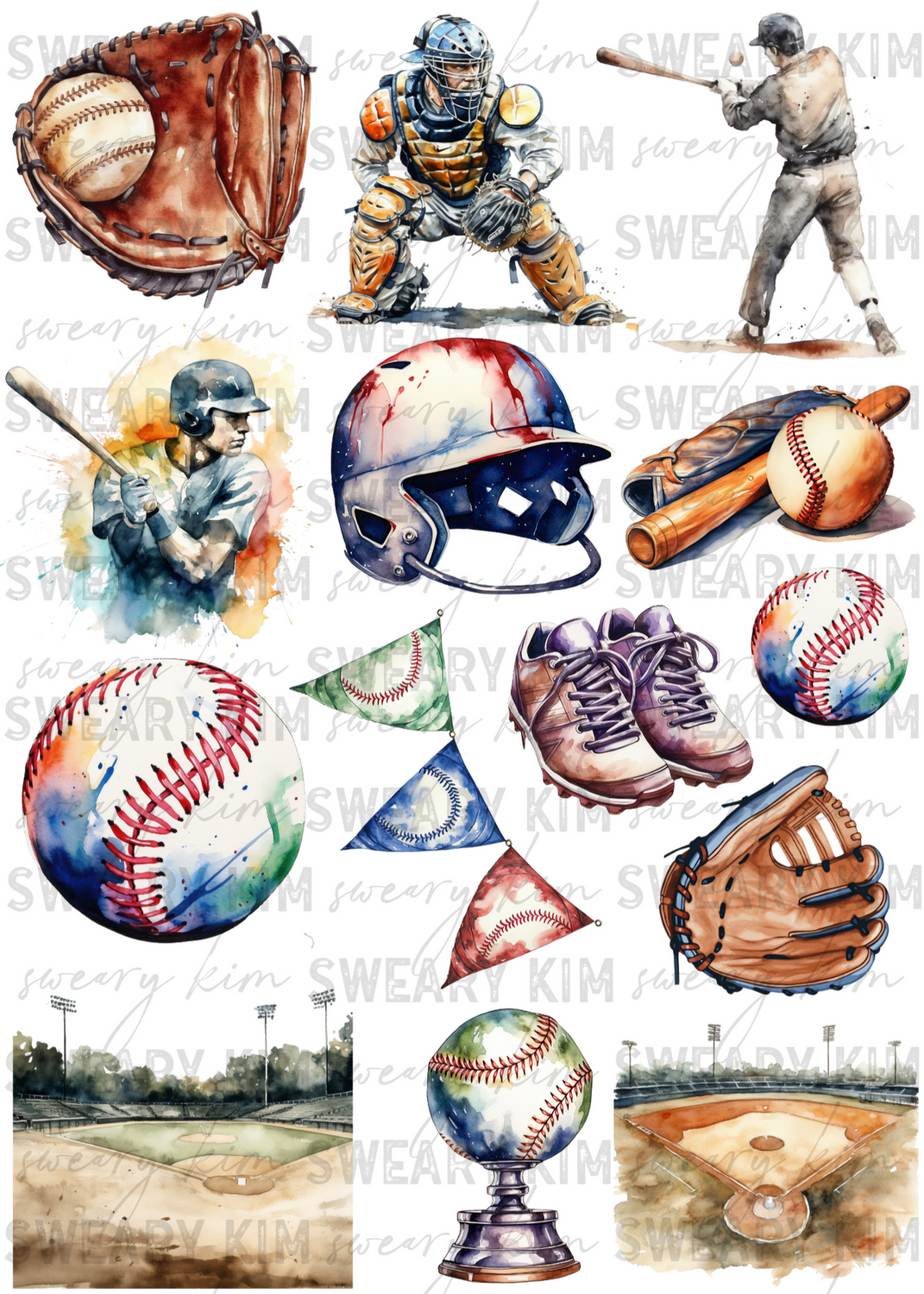Baseball UV Dtf Element Sheet 7.5inx10.5in