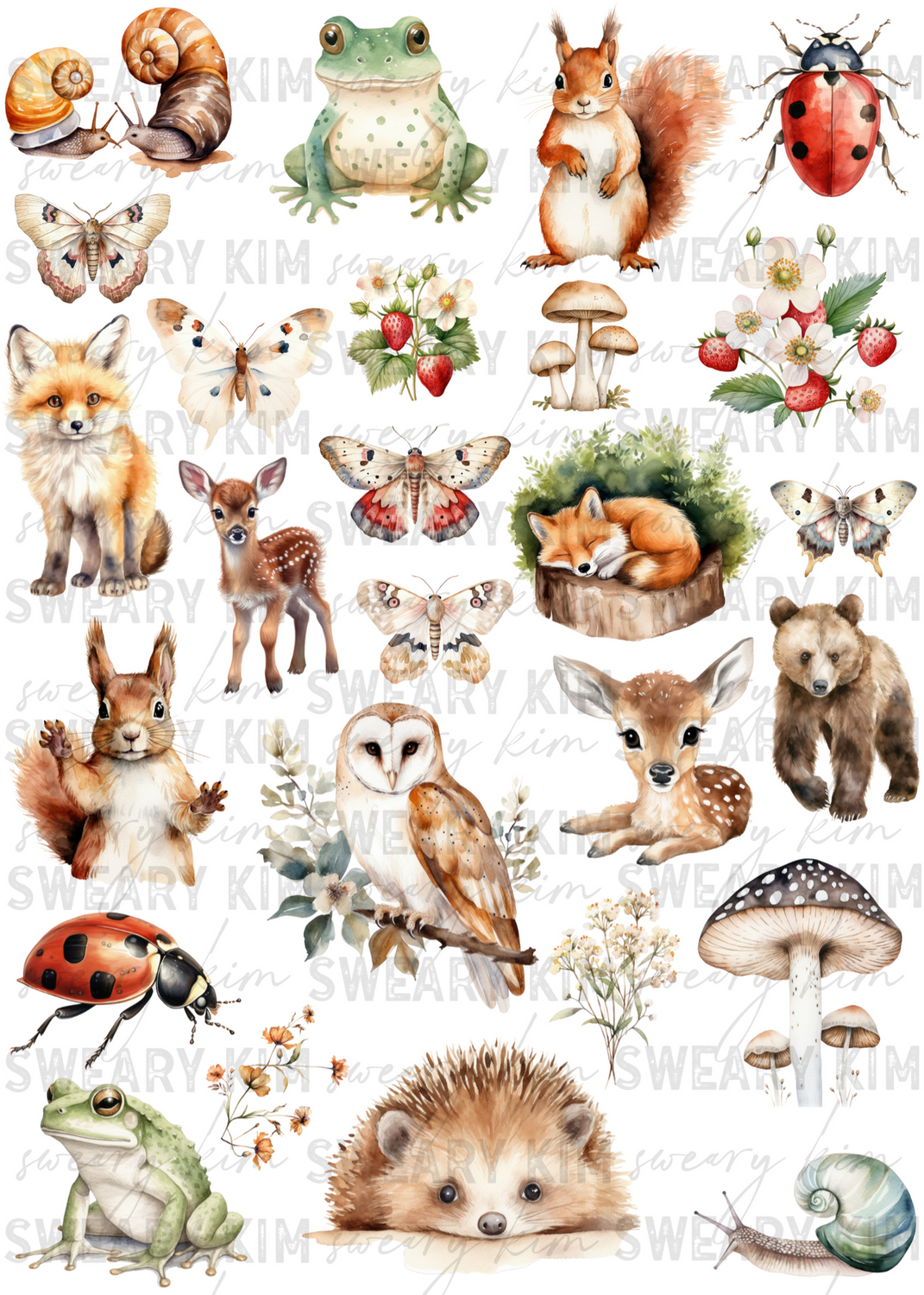 Woodland Animals UV Dtf Element Sheet 7.5inx10.5in