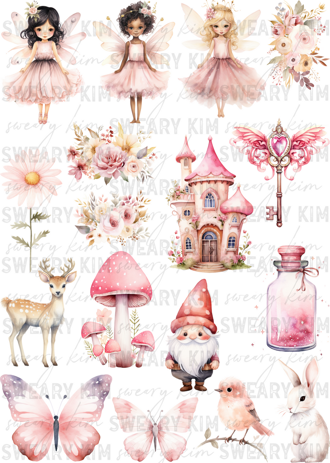 Princess Woodland Fairies UV Dtf Element Sheet 7.5inx10.5in