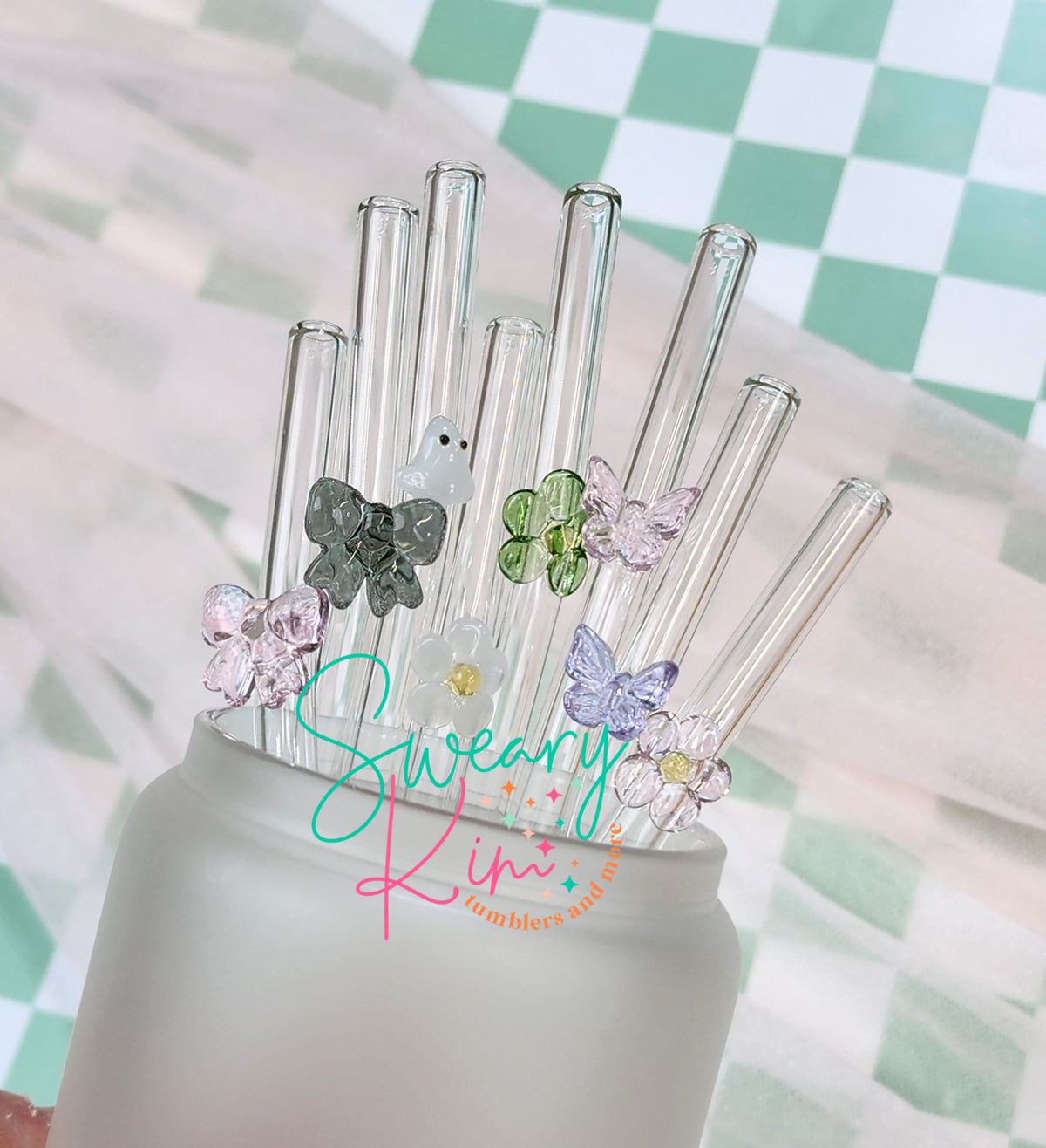 Glass Straws With Charms For 16oz Cans