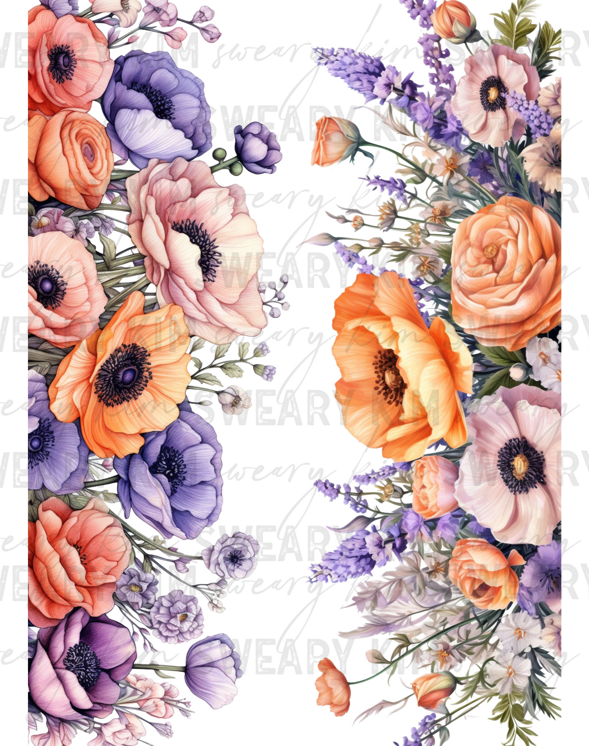 Purple & Coral Floral Borders UV Dtf Element Sheet