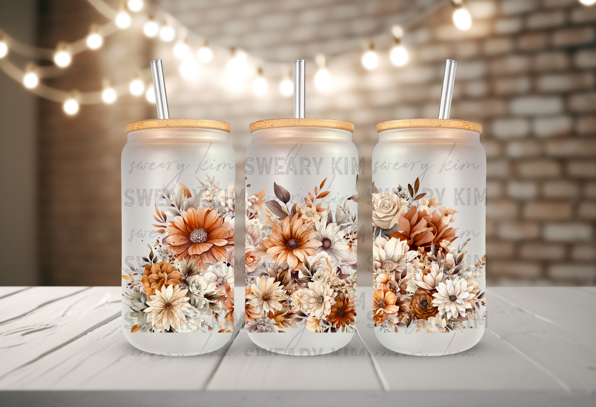 Boho Floral Border UV Dtf 16oz glass can wrap