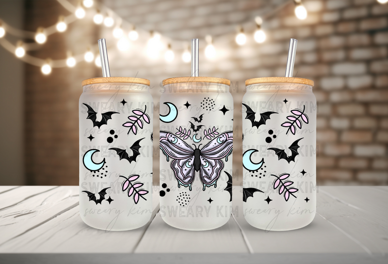 Spooky Drippy Butterfly & Bats UV Dtf 16oz glass can wrap – Sweary Kim