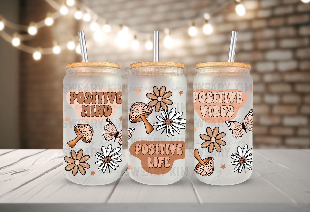 Boho Positivity UV Dtf 16oz glass can wrap